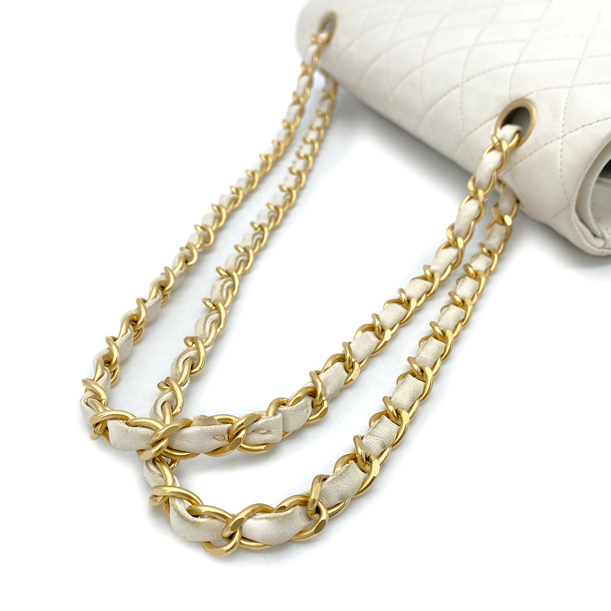 CHANEL VINTAGE CLASSIC FLAP MEDIUM CHAIN SHOULDER BAG WHITE LAMB SKIN 90264367