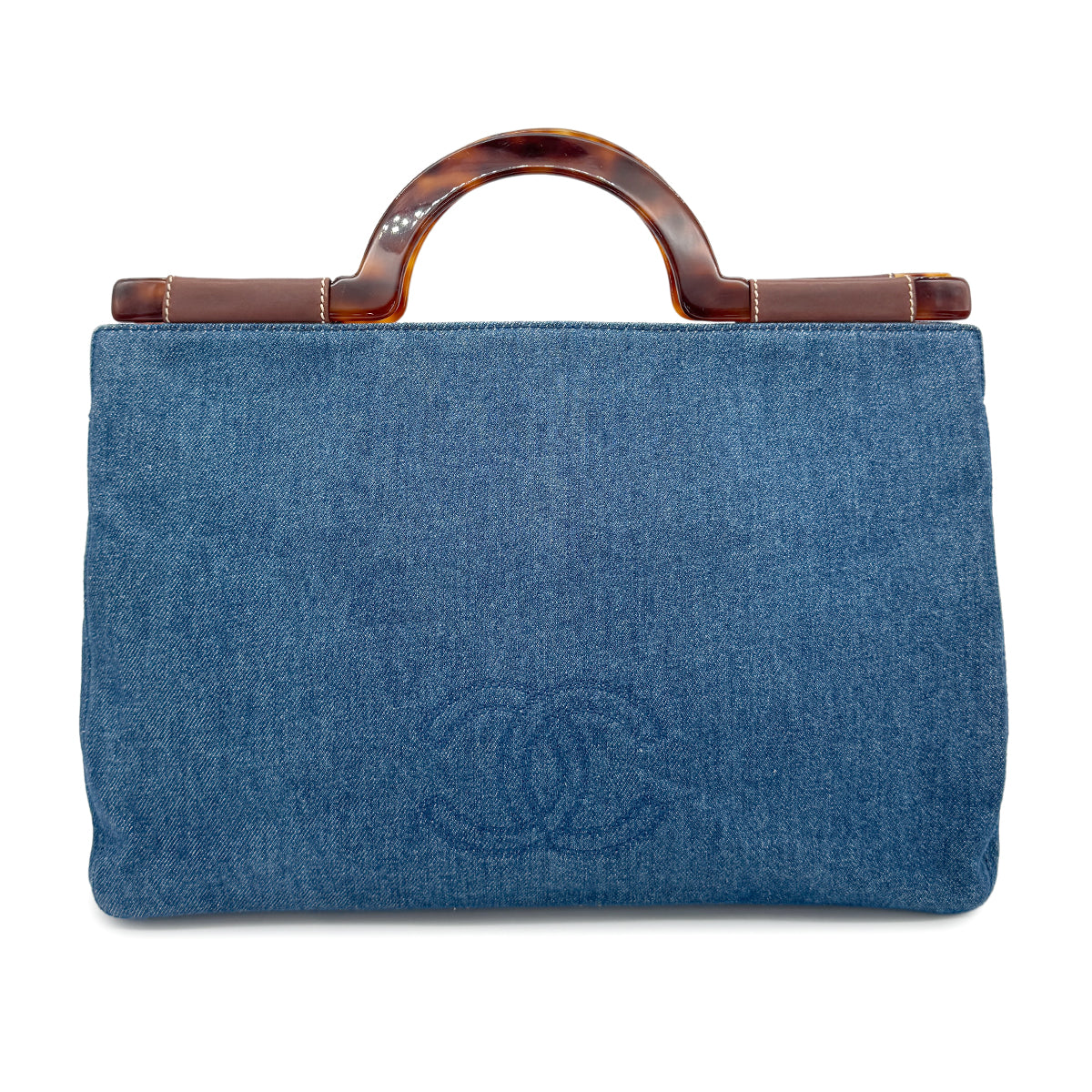 CHANEL VINTAGE TORTOISESHELL HAND BAG BLUE DENIM 90264369