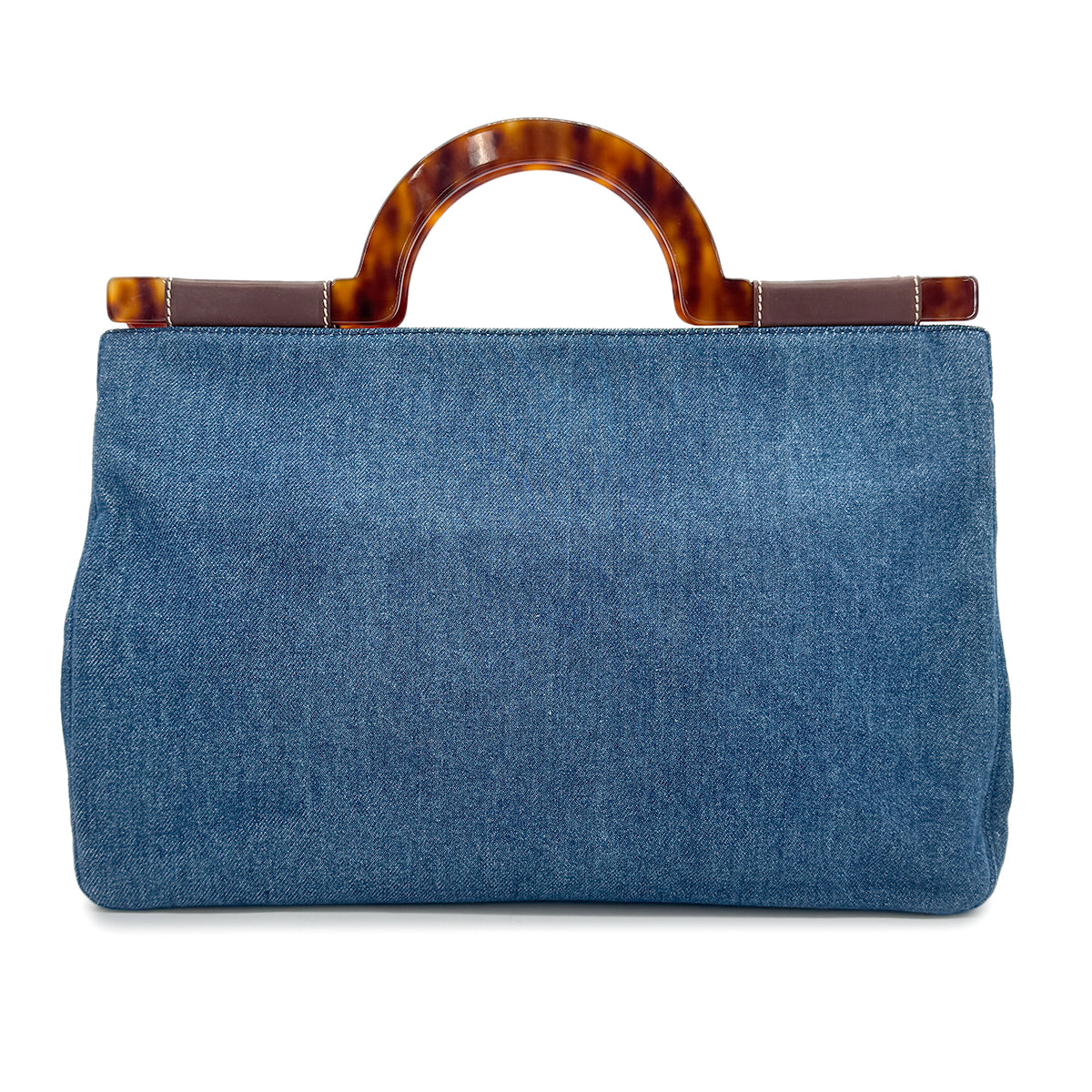 CHANEL VINTAGE TORTOISESHELL HAND BAG BLUE DENIM 90264369