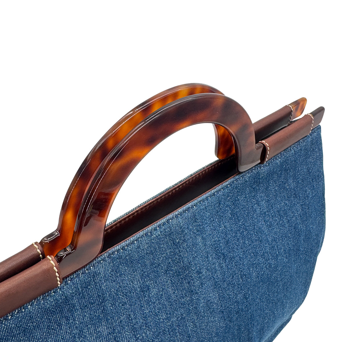 CHANEL VINTAGE TORTOISESHELL HAND BAG BLUE DENIM 90264369