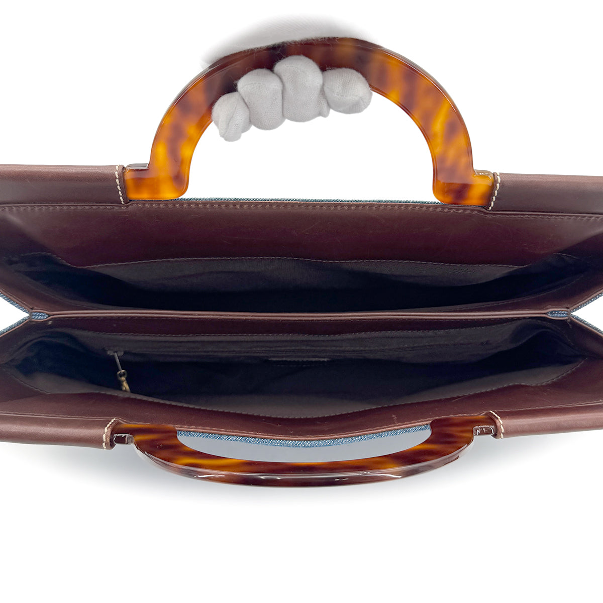 CHANEL VINTAGE TORTOISESHELL HAND BAG BLUE DENIM 90264369