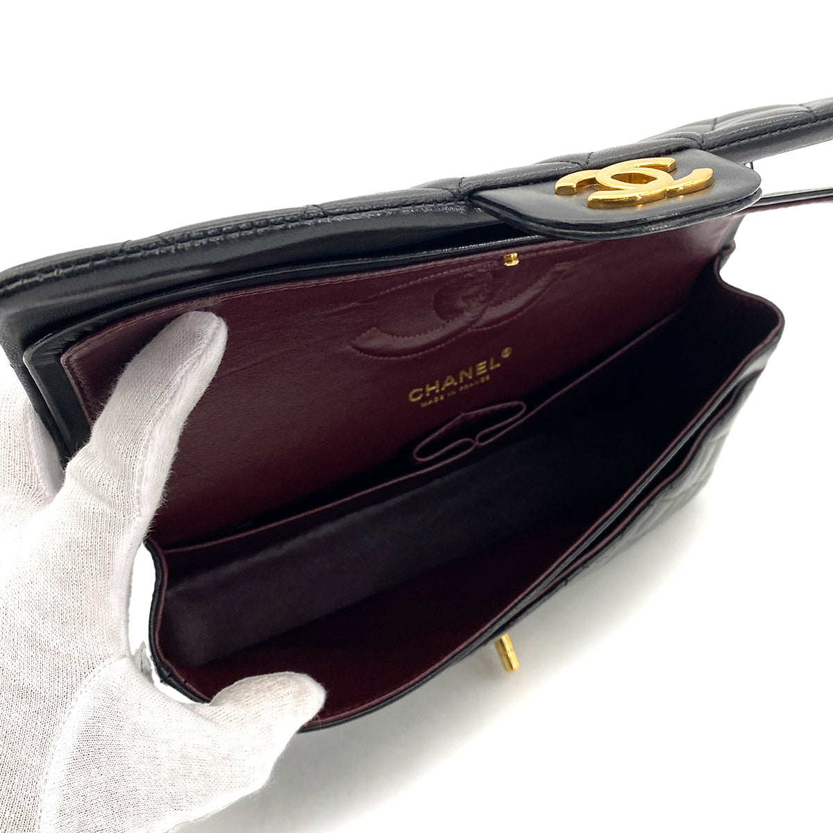 CHANEL VINTAGE CLASSIC FLAP MEDIUM CHAIN SHOULDER BAG BLACK LAMB SKIN 90264370