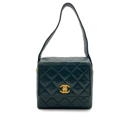 CHANEL VINTAGE MATELASSE HAND BAG DARK GREEN LAMB SKIN 90264371