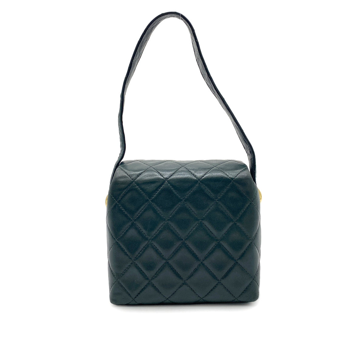 CHANEL VINTAGE MATELASSE HAND BAG DARK GREEN LAMB SKIN 90264371