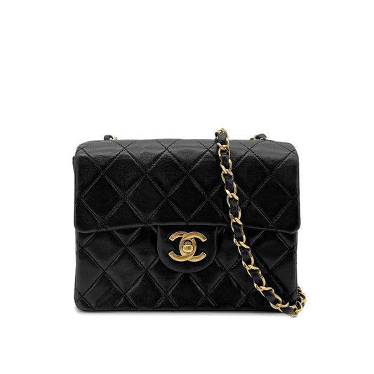 CHANEL VINTAGE MINI SQUARE 17 CHAIN SHOULDER BAG BLACK LAMB SKIN 90264375