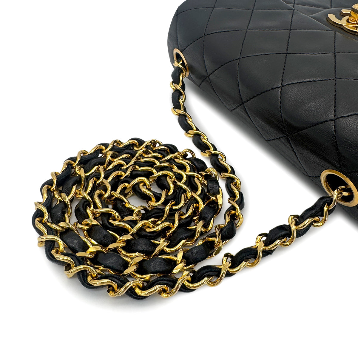 CHANEL VINTAGE MINI SQUARE 17 CHAIN SHOULDER BAG BLACK LAMB SKIN 90264375