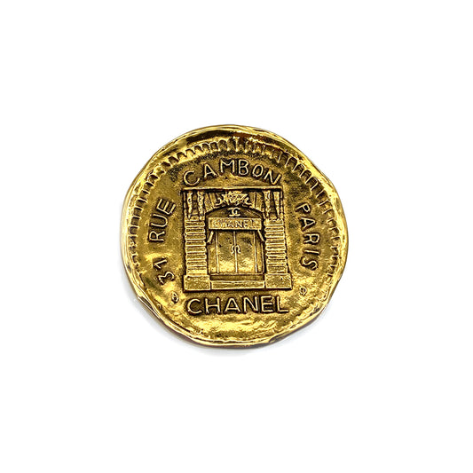 CHANEL VINTAGE 31 RUE CAMBON BROOCH GOLD ROUND ACCESSORY 90264380