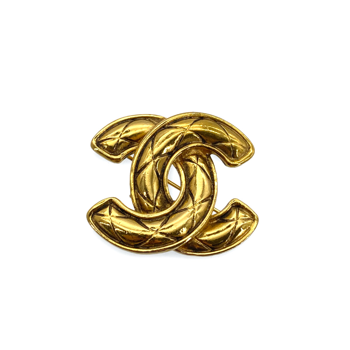 CHANEL VINTAGE MATELASSE COCOMARK BROOCH GOLD ACCESSORY 90264430