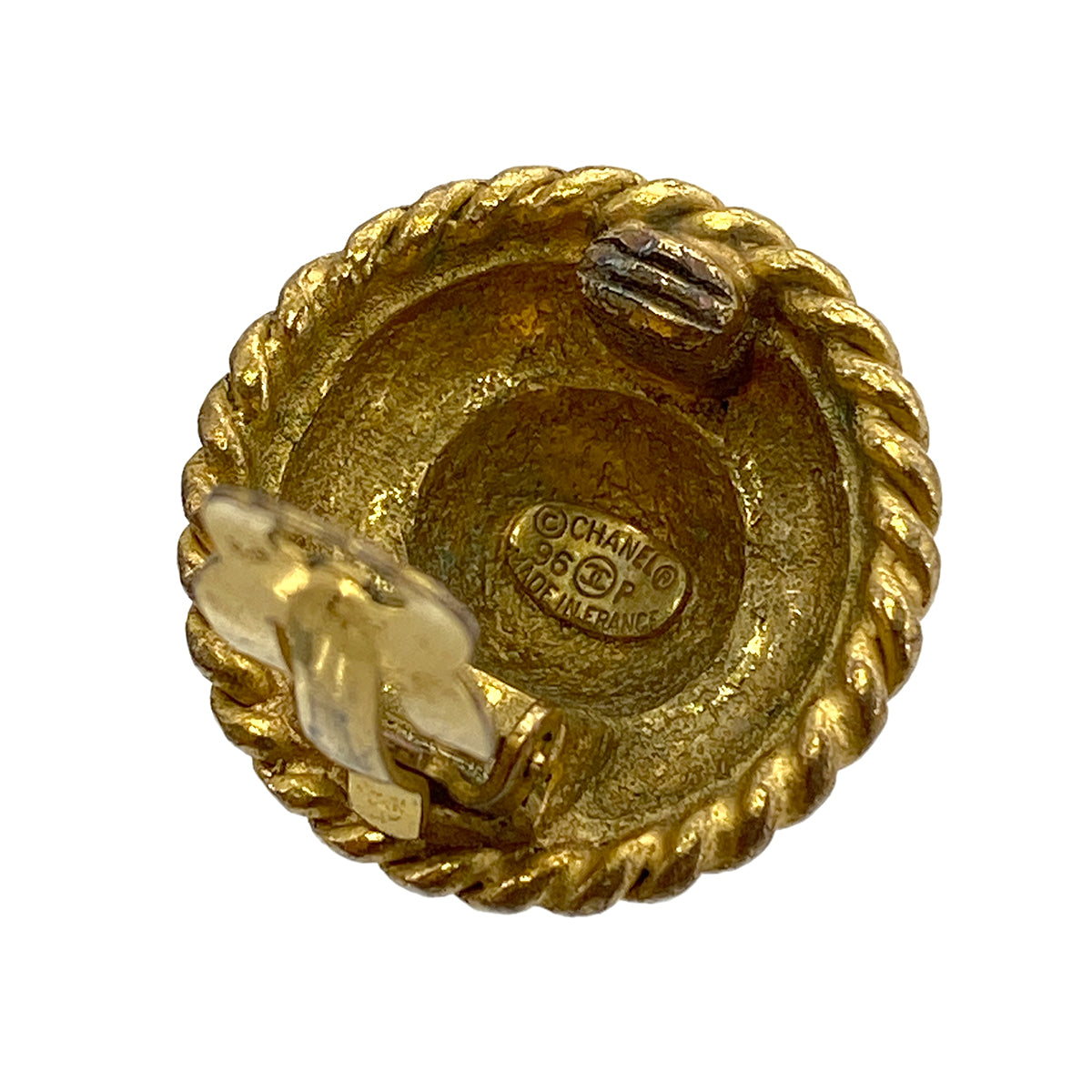 CHANEL VINTAGE EARRINGS LOGO ROUND ACCESSORY 96P 90264441