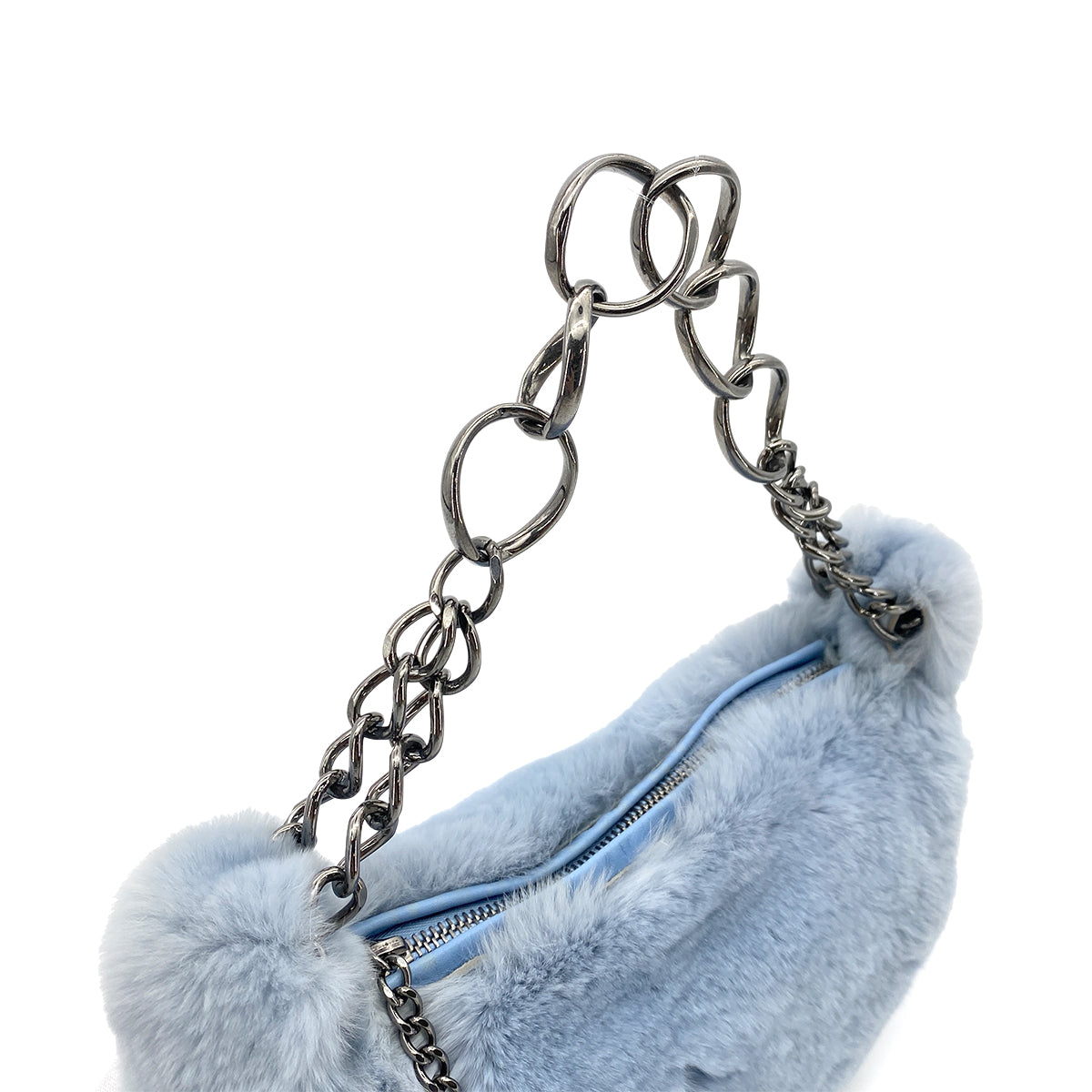 CHANEL VINTAGE CHAIN HAND BAG LIGHT BLUE RABBIT FUR 90264496