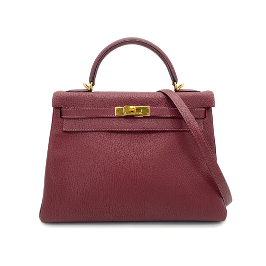HERMES KELLY 32  ROUGE H TAURILLON CLEMENCE HAND SHOULDER BAG □G GHW 90264499