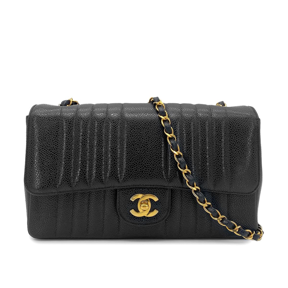 CHANEL VINTAGE MADEMOISELLE CHAIN SHOULDER BAG BLACK CAVIAR SKIN 90264500