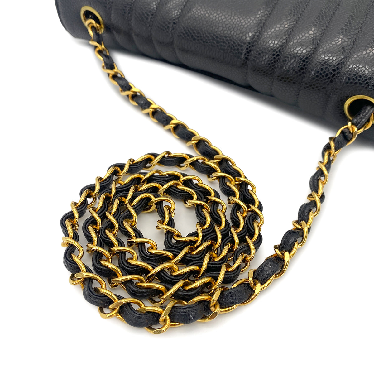 CHANEL VINTAGE MADEMOISELLE CHAIN SHOULDER BAG BLACK CAVIAR SKIN 90264500