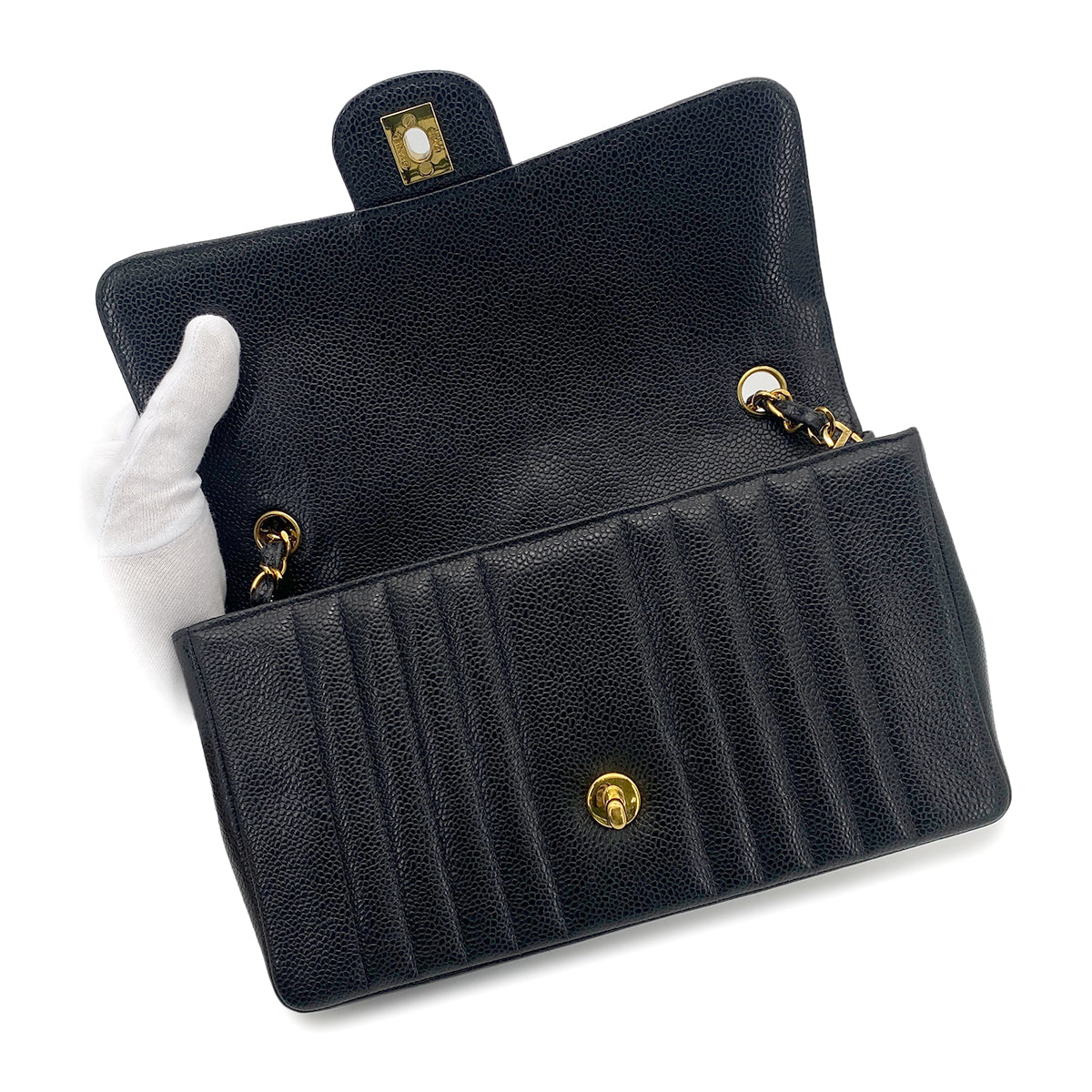 CHANEL VINTAGE MADEMOISELLE CHAIN SHOULDER BAG BLACK CAVIAR SKIN 90264500