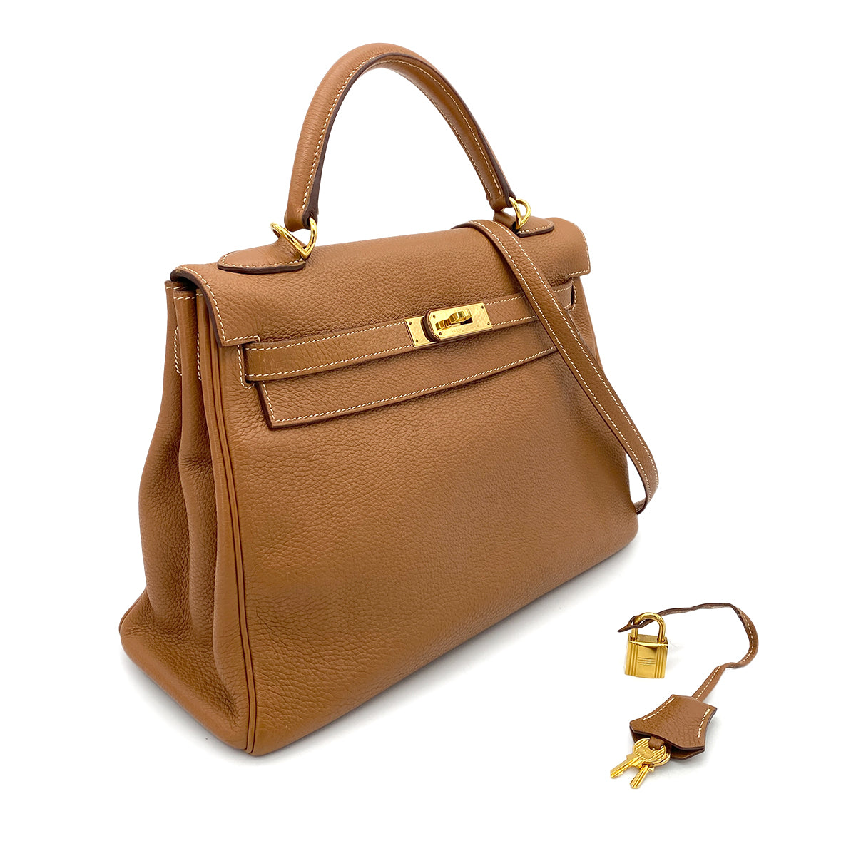 HERMES KELLY 32 RETOURNE GOLD TAURILLON CLEMENCE HAND SHOULDER BAG □O GHW 90264504
