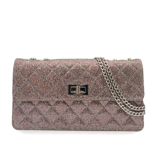 CHANEL VINTAGE 2.55 CHAIN SHOULDER BAG METALLIC SILVER RED 90264511