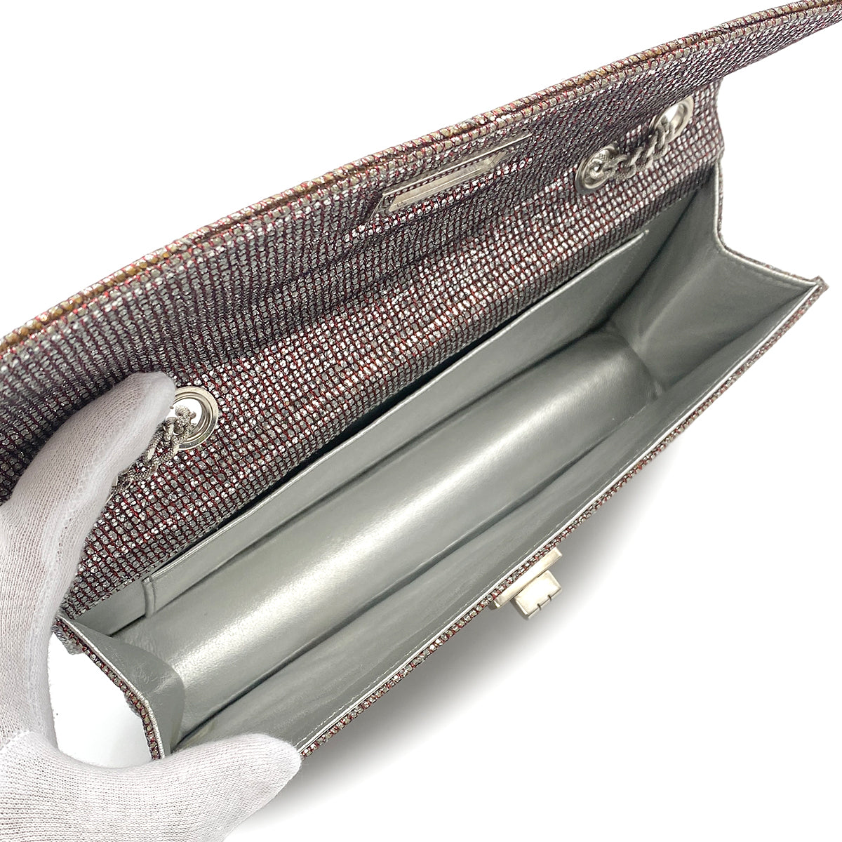 CHANEL VINTAGE 2.55 CHAIN SHOULDER BAG METALLIC SILVER RED 90264511