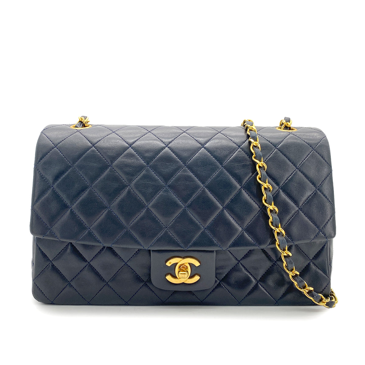 CHANEL VINTAGE MATELASSE CHAIN SHOULDER BAG NAVY LAMB SKIN 90264513