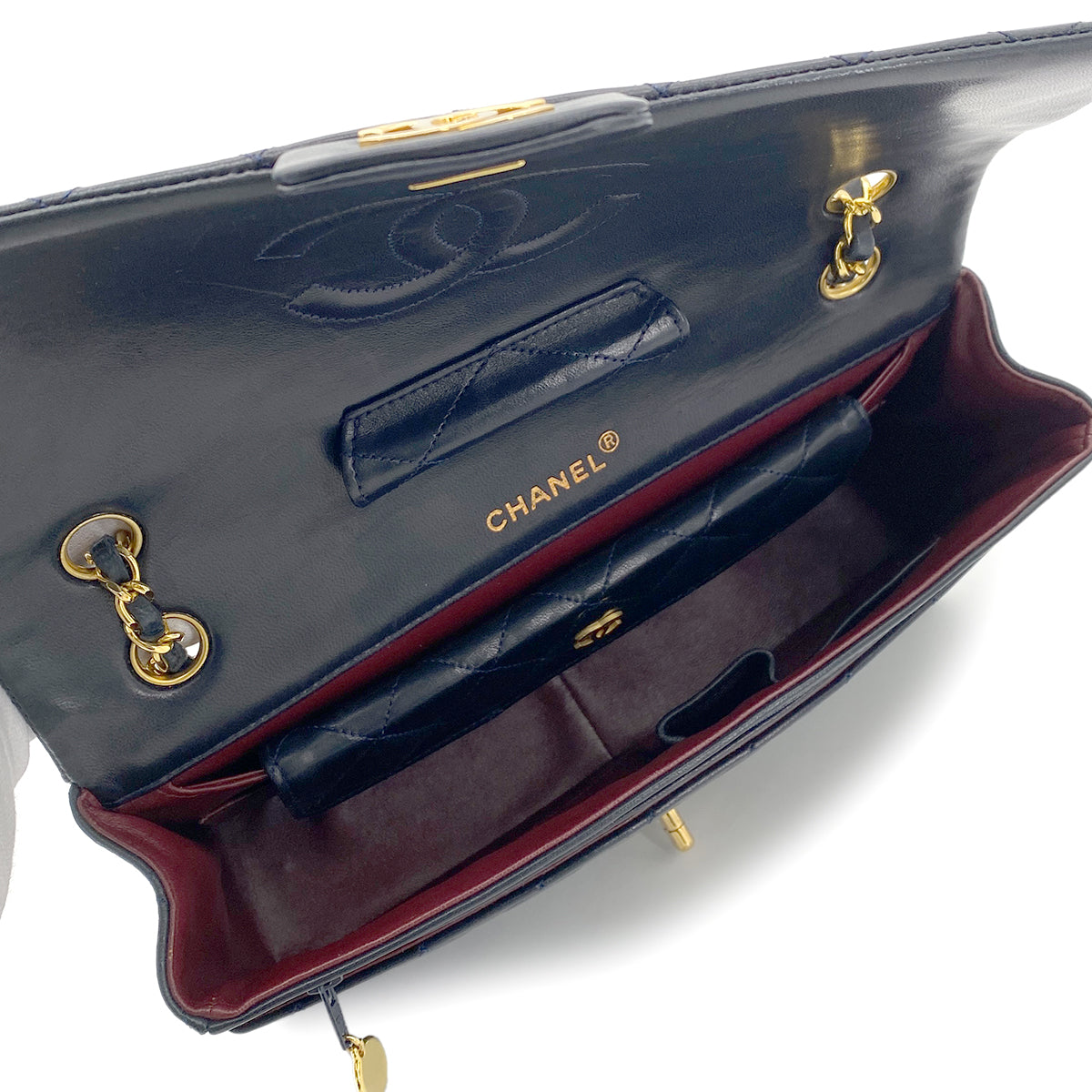 CHANEL VINTAGE MATELASSE CHAIN SHOULDER BAG NAVY LAMB SKIN 90264513