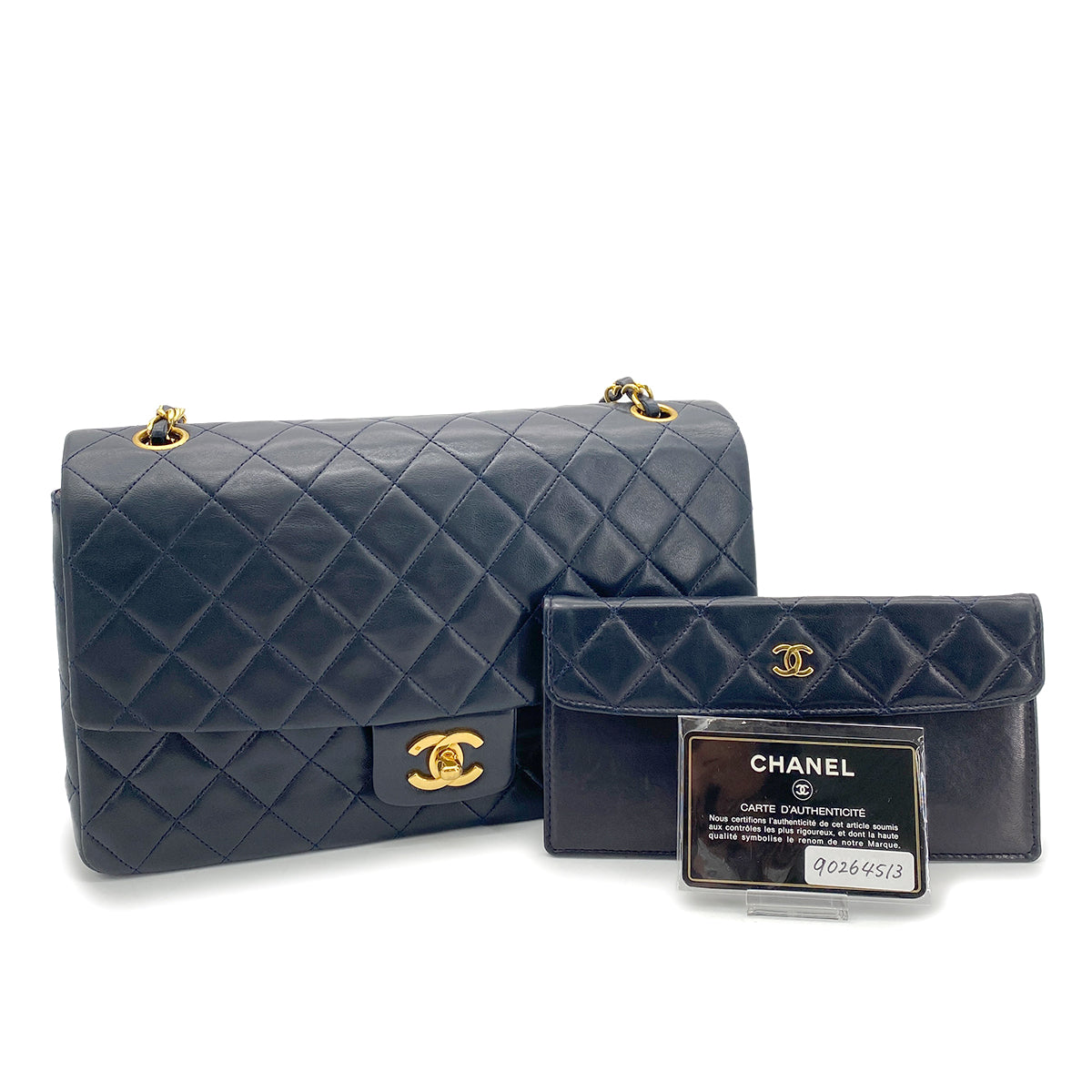 CHANEL VINTAGE MATELASSE CHAIN SHOULDER BAG NAVY LAMB SKIN 90264513