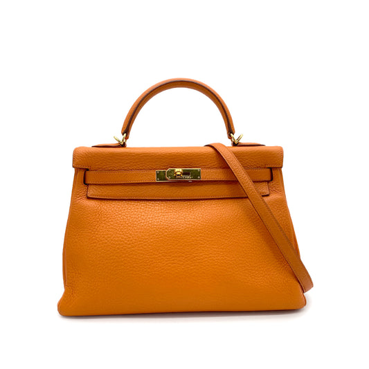 HERMES KELLY 32 RETOURNE ORANGE TAURILLON CLEMENCE HAND SHOULDER BAG □G GHW 90264518