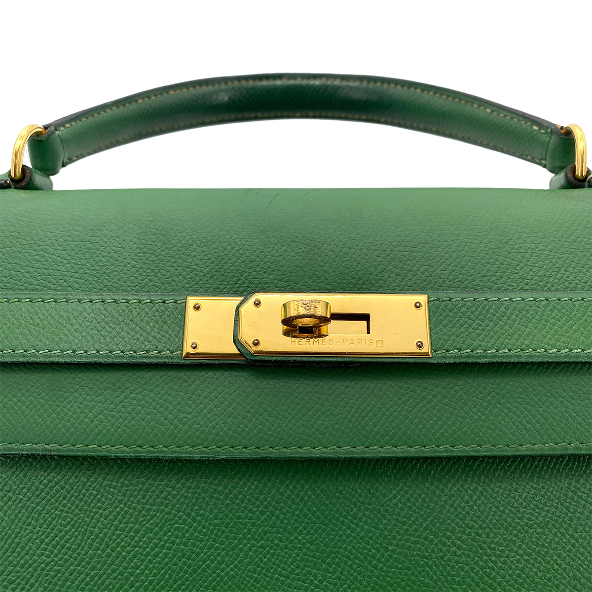 HERMES KELLY 32 SELLIER GREEN COUCHVEL HAND BAG 〇Z GHW 90264526