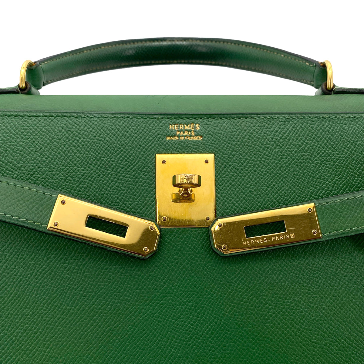 HERMES KELLY 32 SELLIER GREEN COUCHVEL HAND BAG 〇Z GHW 90264526