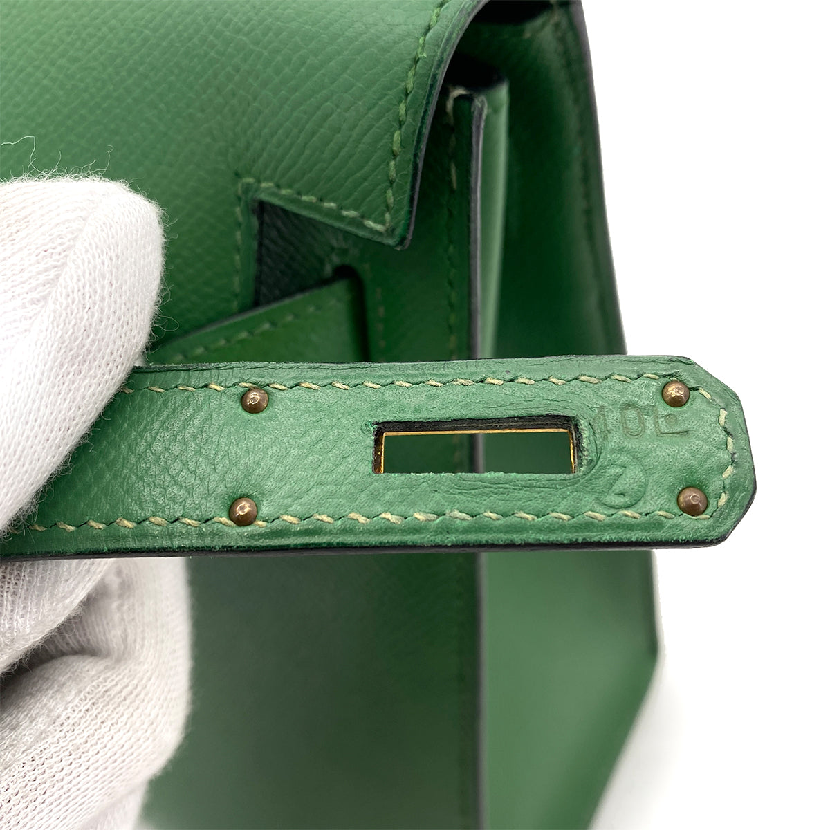 HERMES KELLY 32 SELLIER GREEN COUCHVEL HAND BAG 〇Z GHW 90264526
