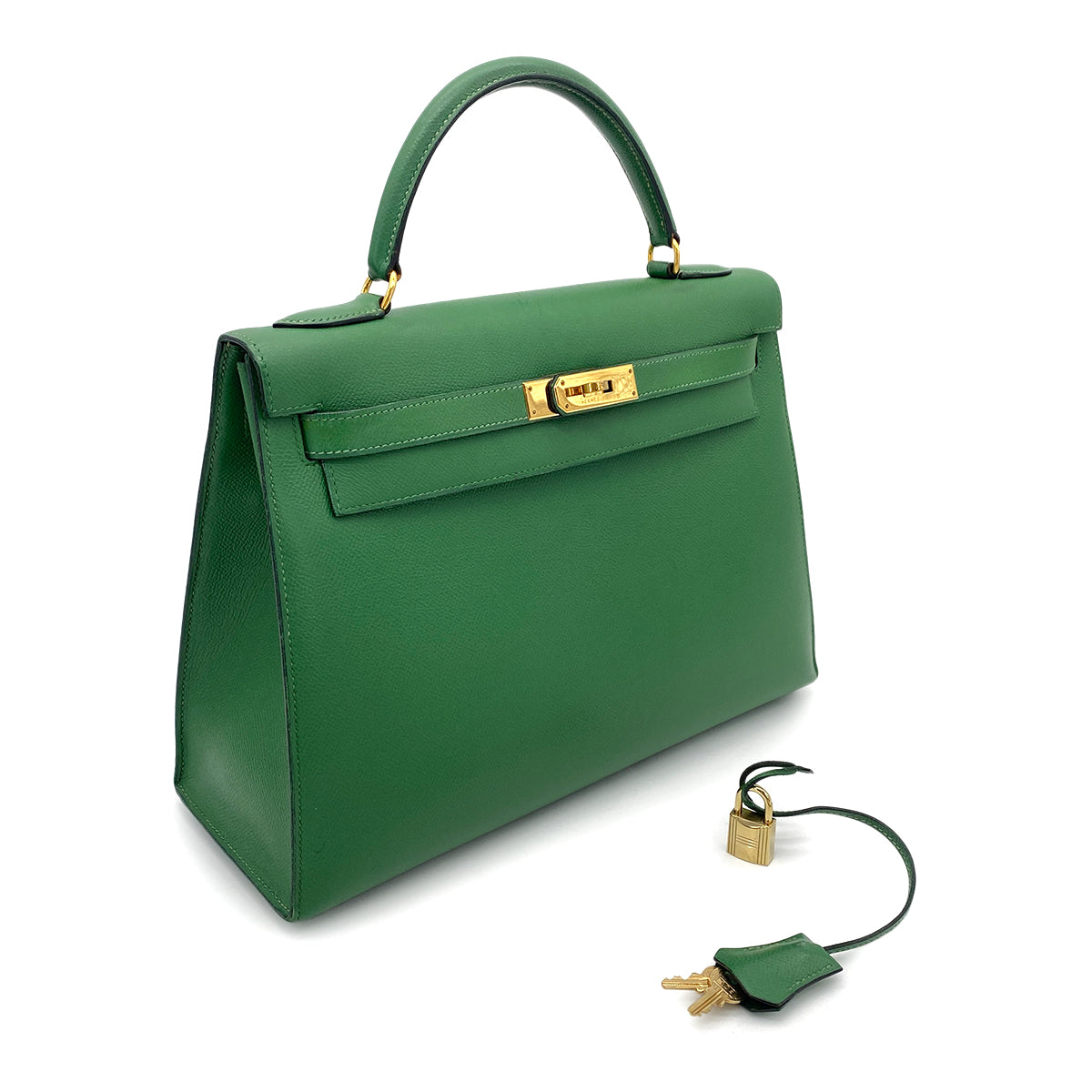 HERMES KELLY 32 SELLIER GREEN COUCHVEL HAND BAG 〇Z GHW 90264526