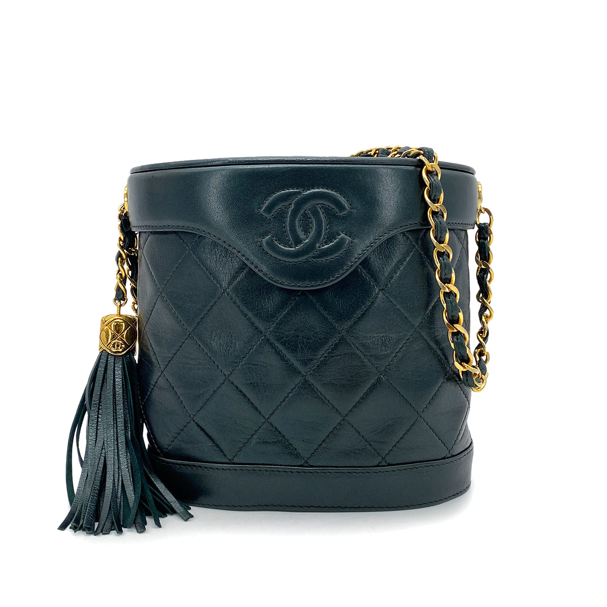 CHANEL VINTAGE MATELASSE FRINGE CHAIN SHOULDER BAG GREEN LAMB SKIN 90264528