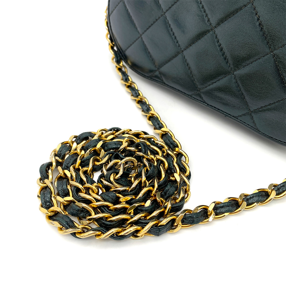 CHANEL VINTAGE MATELASSE FRINGE CHAIN SHOULDER BAG GREEN LAMB SKIN 90264528