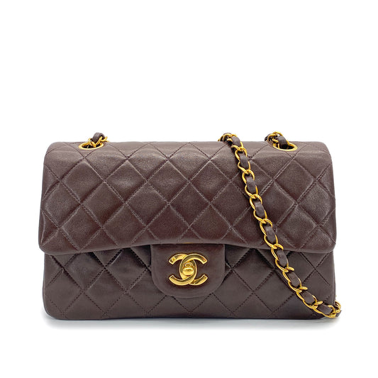 CHANEL VINTAGE CLASSIC FLAP SMALL CHAIN SHOULDER BAG BROWN LAMB SKIN 90264529