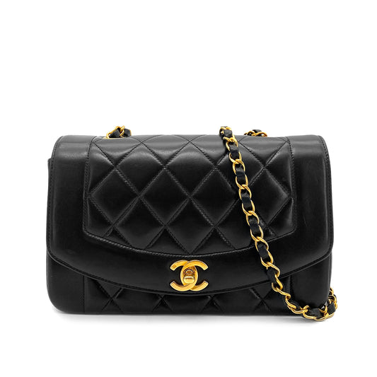 CHANEL VINTAGE DIANA SMALL CHAIN SHOULDER BAG BLACK LAMB SKIN 90264535