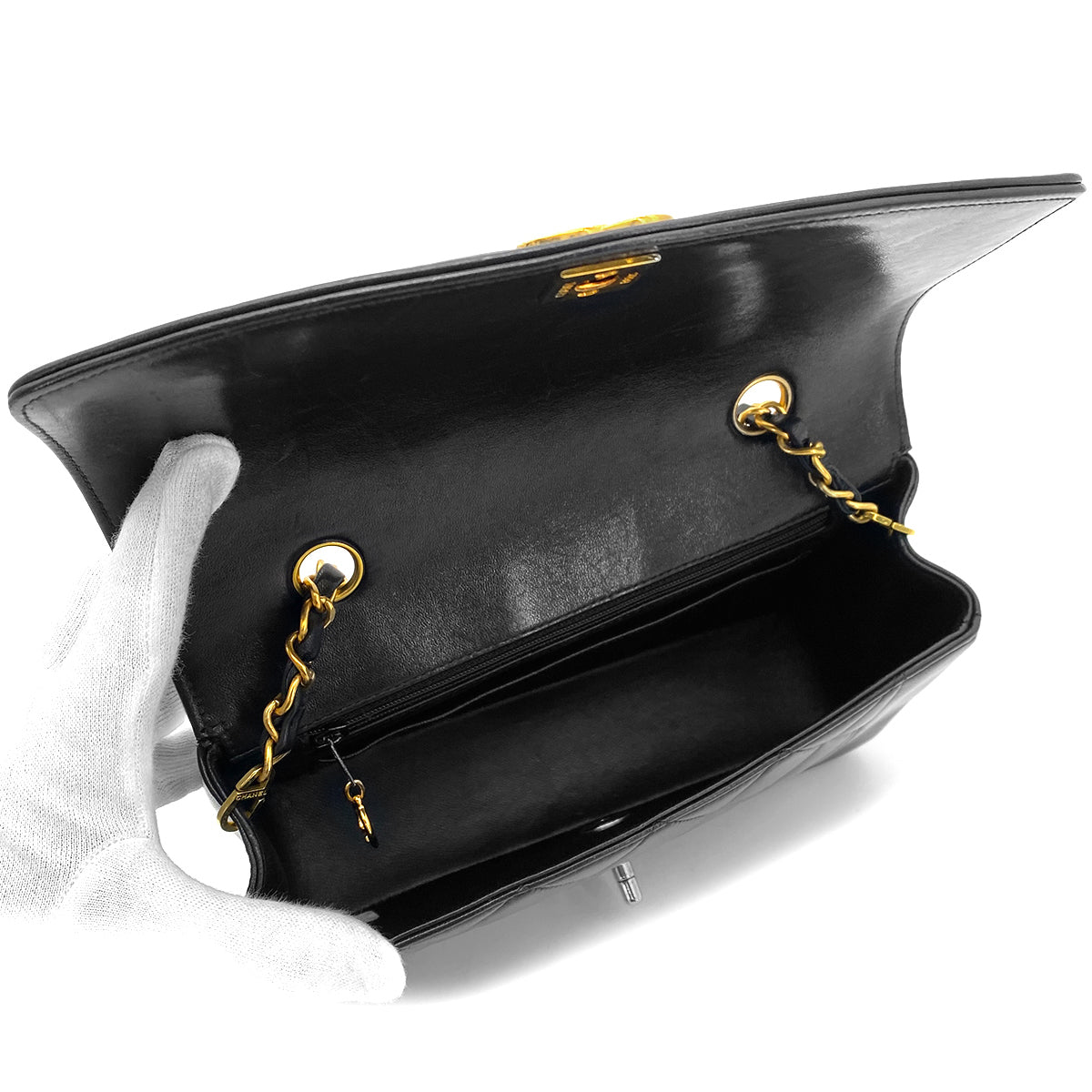 CHANEL VINTAGE DIANA SMALL CHAIN SHOULDER BAG BLACK LAMB SKIN 90264535