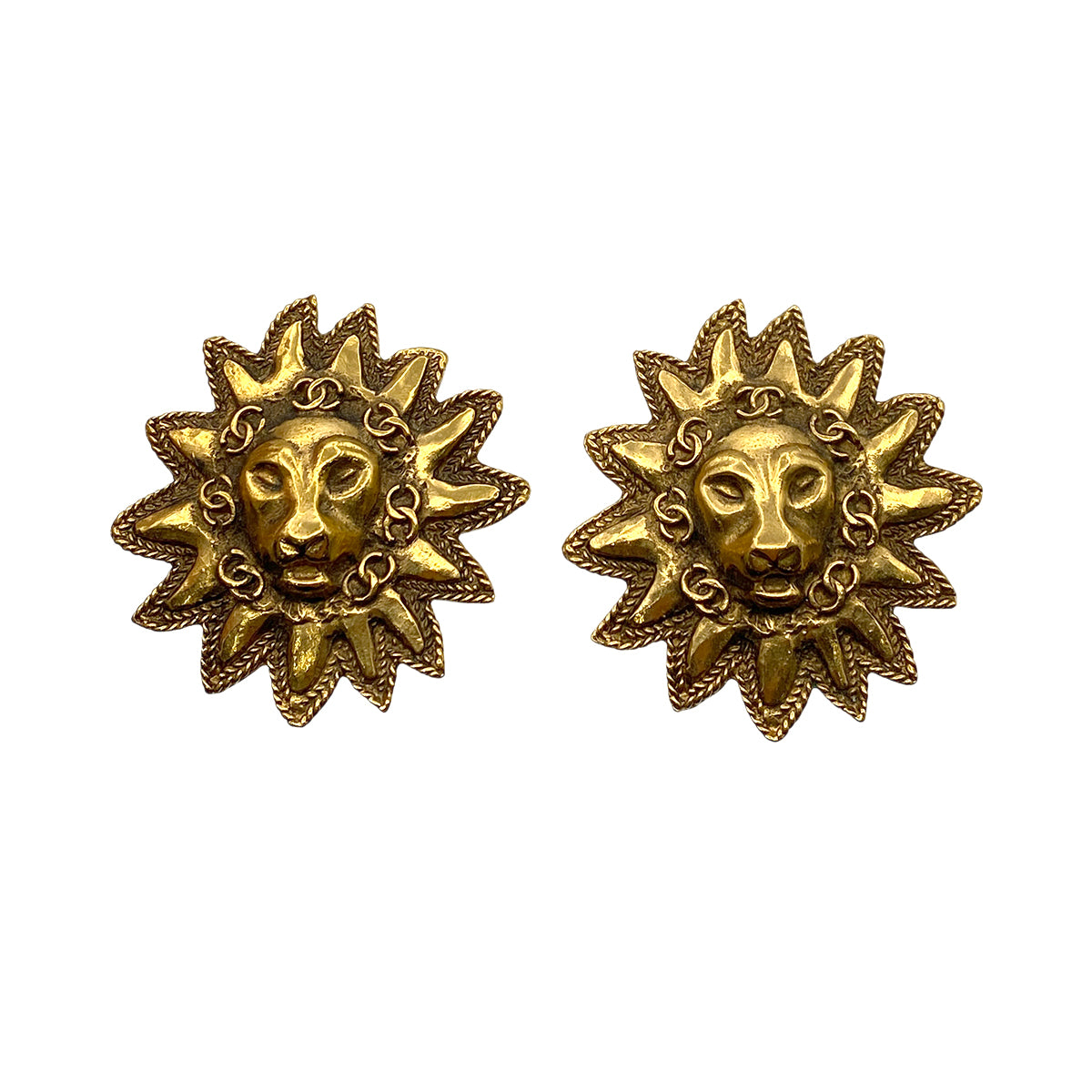 CHANEL VINTAGE EARRINGS LION COCOMARK ACCESSORY 90264543