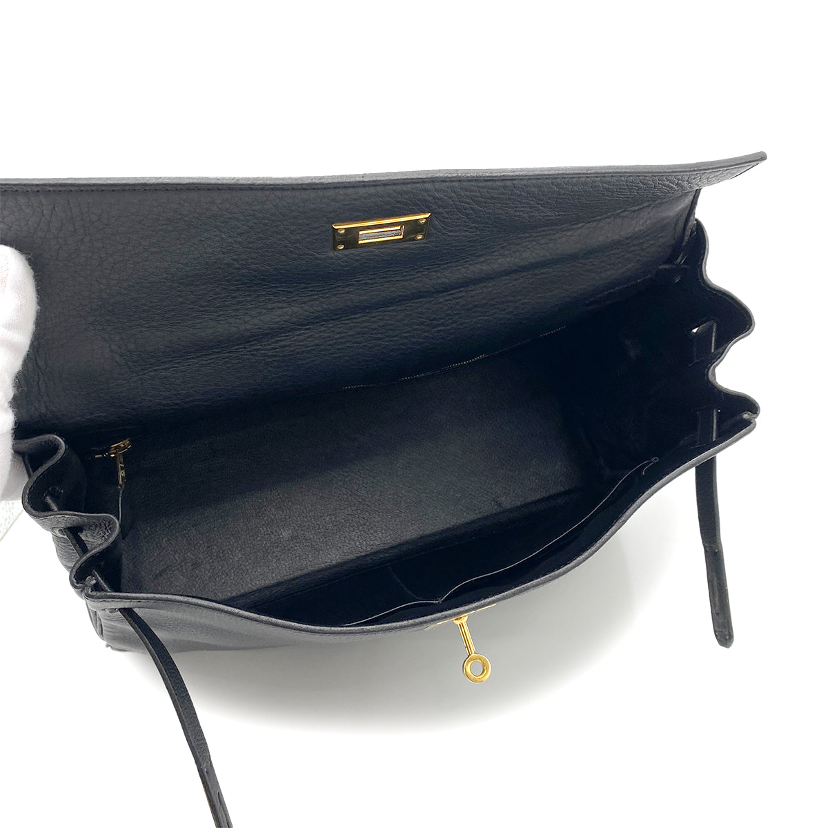HERMES KELLY 35 RETOURNE BLACK TAURILLON CLEMENCE HAND SHOULDER BAG □A GHW 90264748