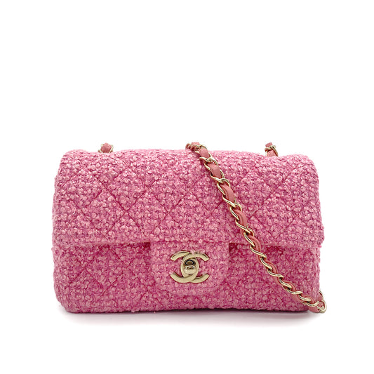 CHANEL MINI CHAIN SHOULDER BAG PINK TWEED 90264749