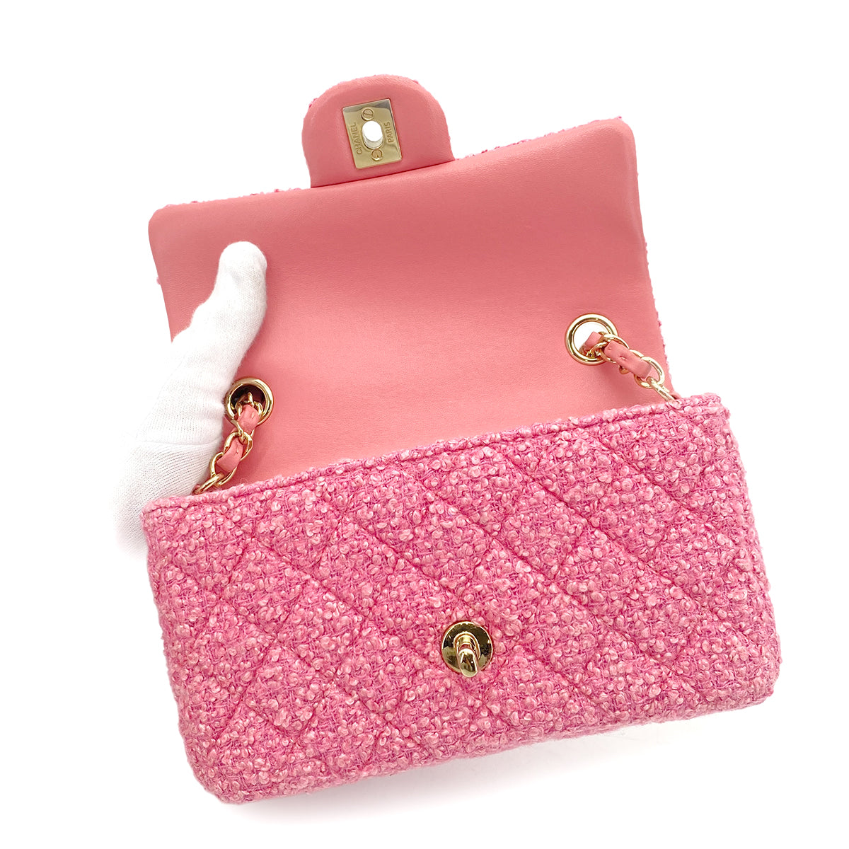 CHANEL MINI CHAIN SHOULDER BAG PINK TWEED 90264749