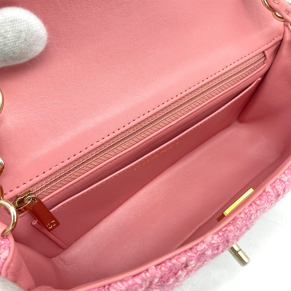 CHANEL MINI CHAIN SHOULDER BAG PINK TWEED 90264749