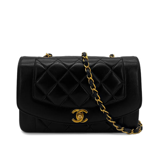 CHANEL VINTAGE DIANA SMALL CHAIN SHOULDER BAG BLACK LAMB SKIN 90264760