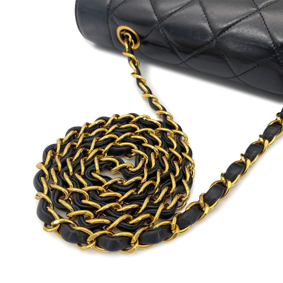 CHANEL VINTAGE DIANA SMALL CHAIN SHOULDER BAG BLACK LAMB SKIN 90264760