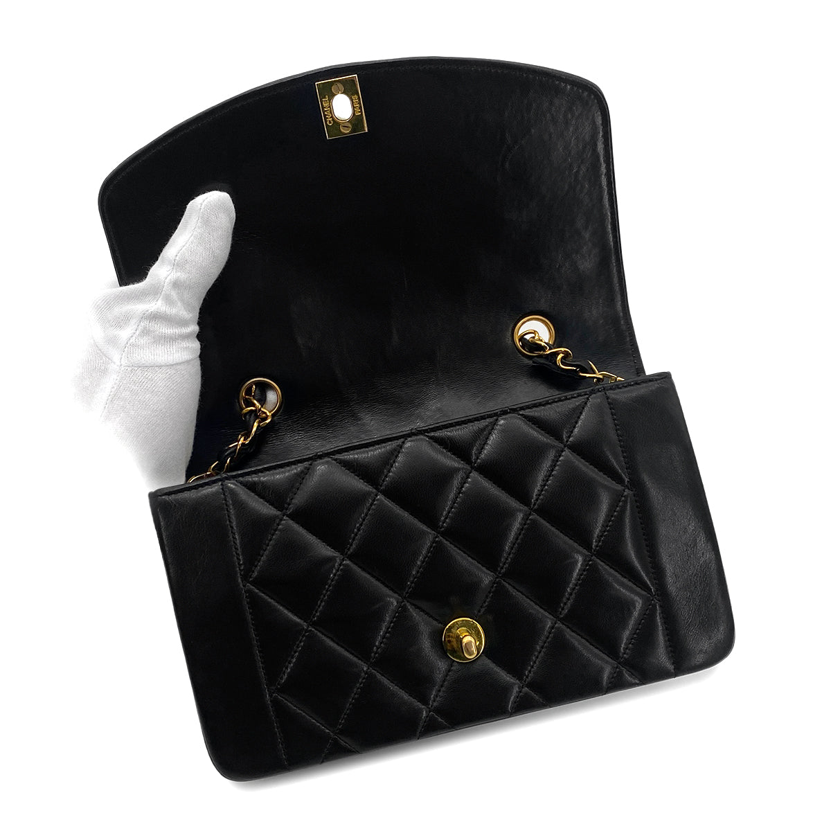 CHANEL VINTAGE DIANA SMALL CHAIN SHOULDER BAG BLACK LAMB SKIN 90264760