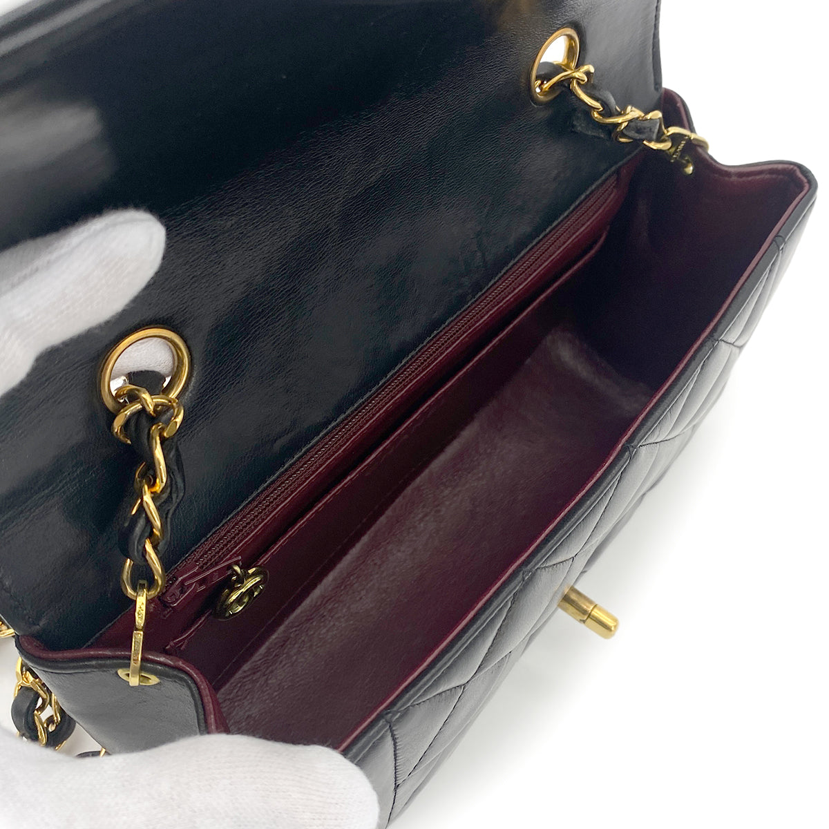 CHANEL VINTAGE DIANA SMALL CHAIN SHOULDER BAG BLACK LAMB SKIN 90264760