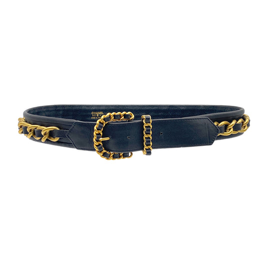 CHANEL VINTAGE BELT BLACK LAMB SKIN 93A 90264767
