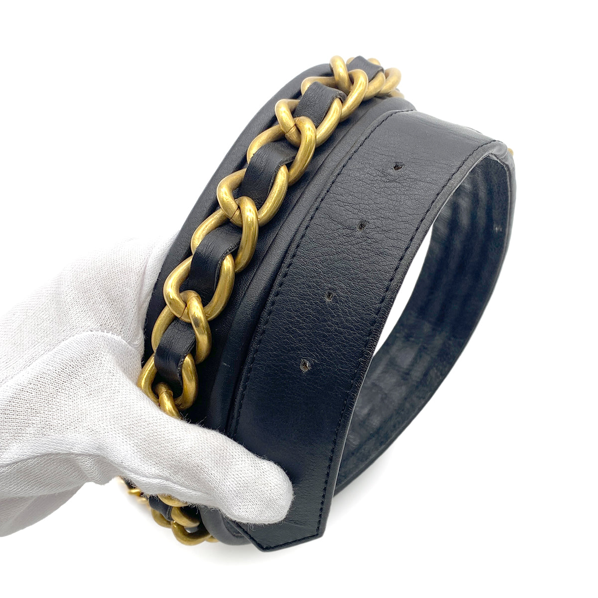 CHANEL VINTAGE BELT BLACK LAMB SKIN 93A 90264767