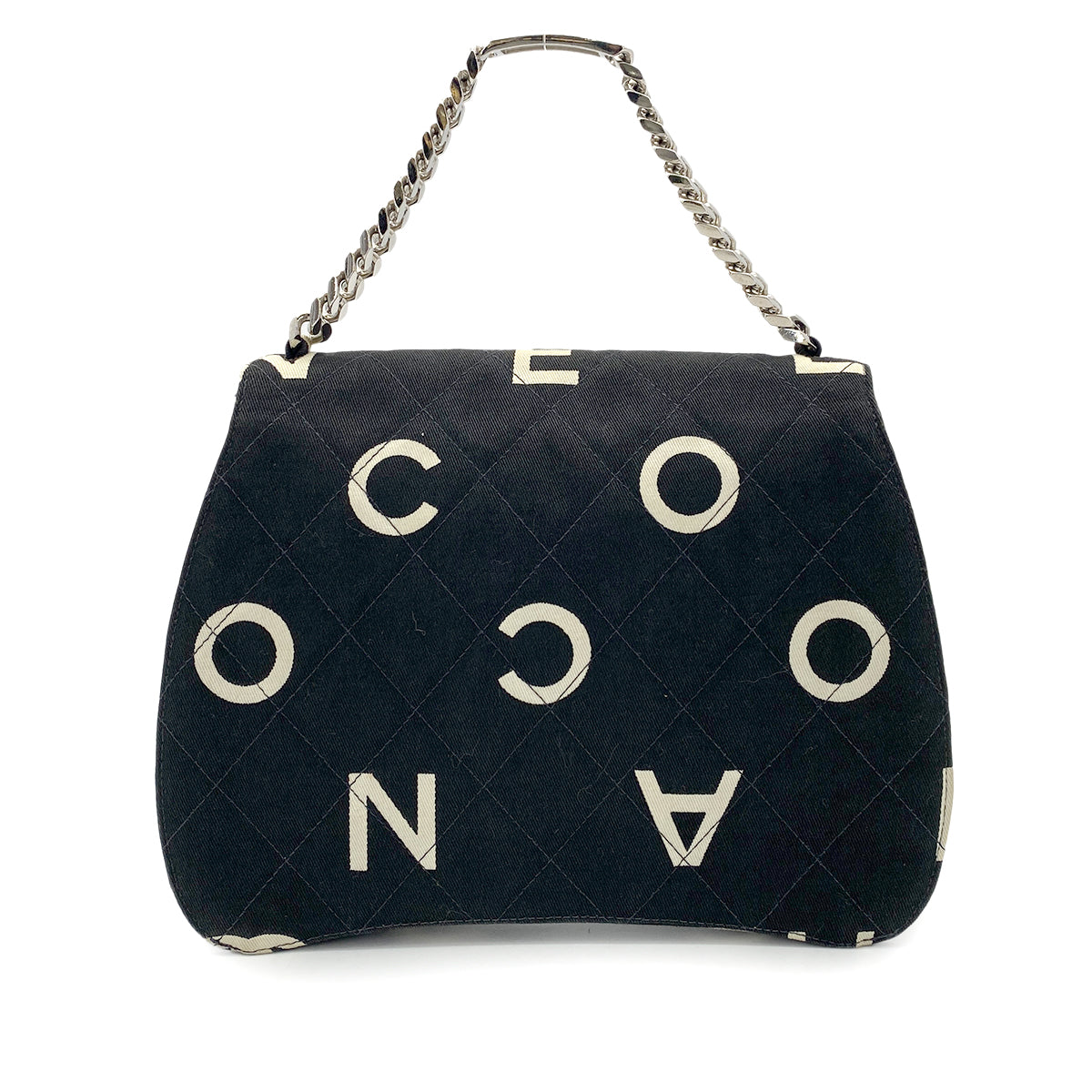 CHANEL VINTAGE LOGO PRINT CHAIN HAND BAG BLACK CANVAS 90264785
