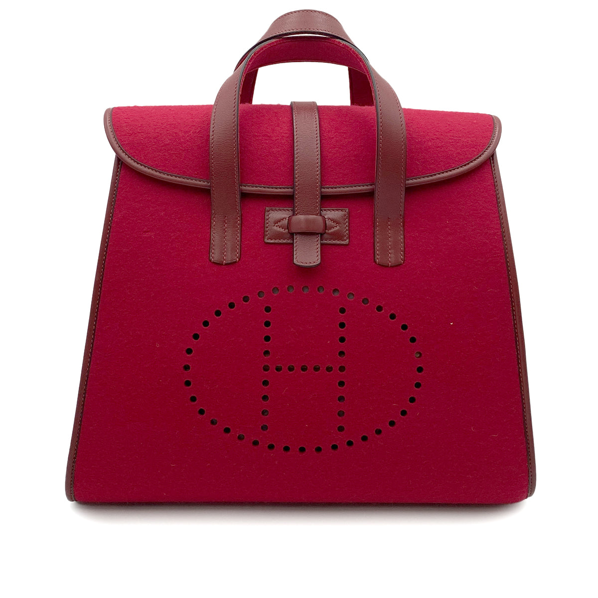 HERMES FEU DOU TOTE BAG ROUGE FELT FABRIC LEATHER 90264797