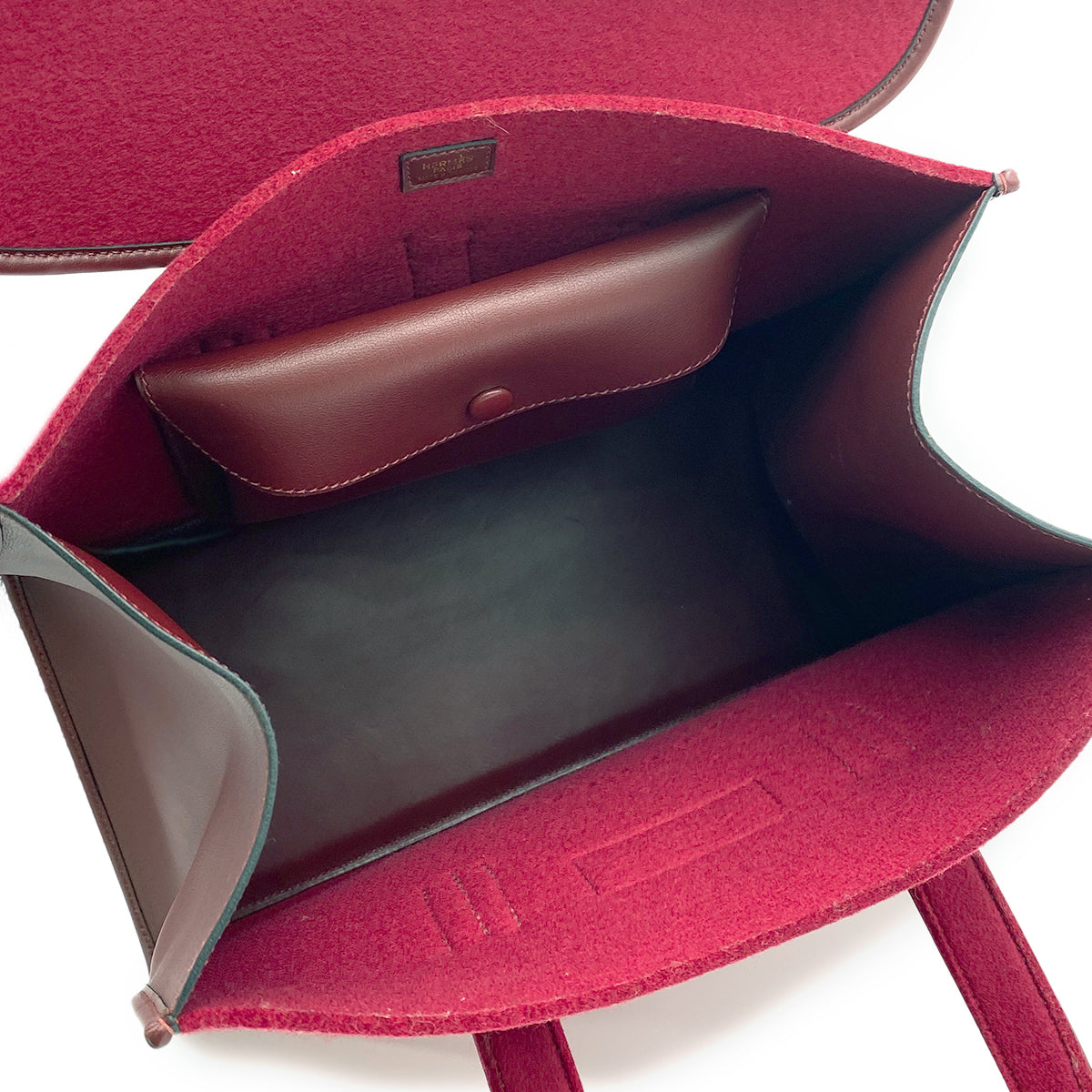 HERMES FEU DOU TOTE BAG ROUGE FELT FABRIC LEATHER 90264797