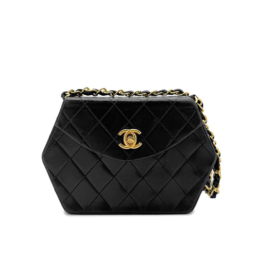 CHANEL VINTAGE  MATELASSE CHAIN SHOULDER BAG BLACK LAMB SKIN 90264799