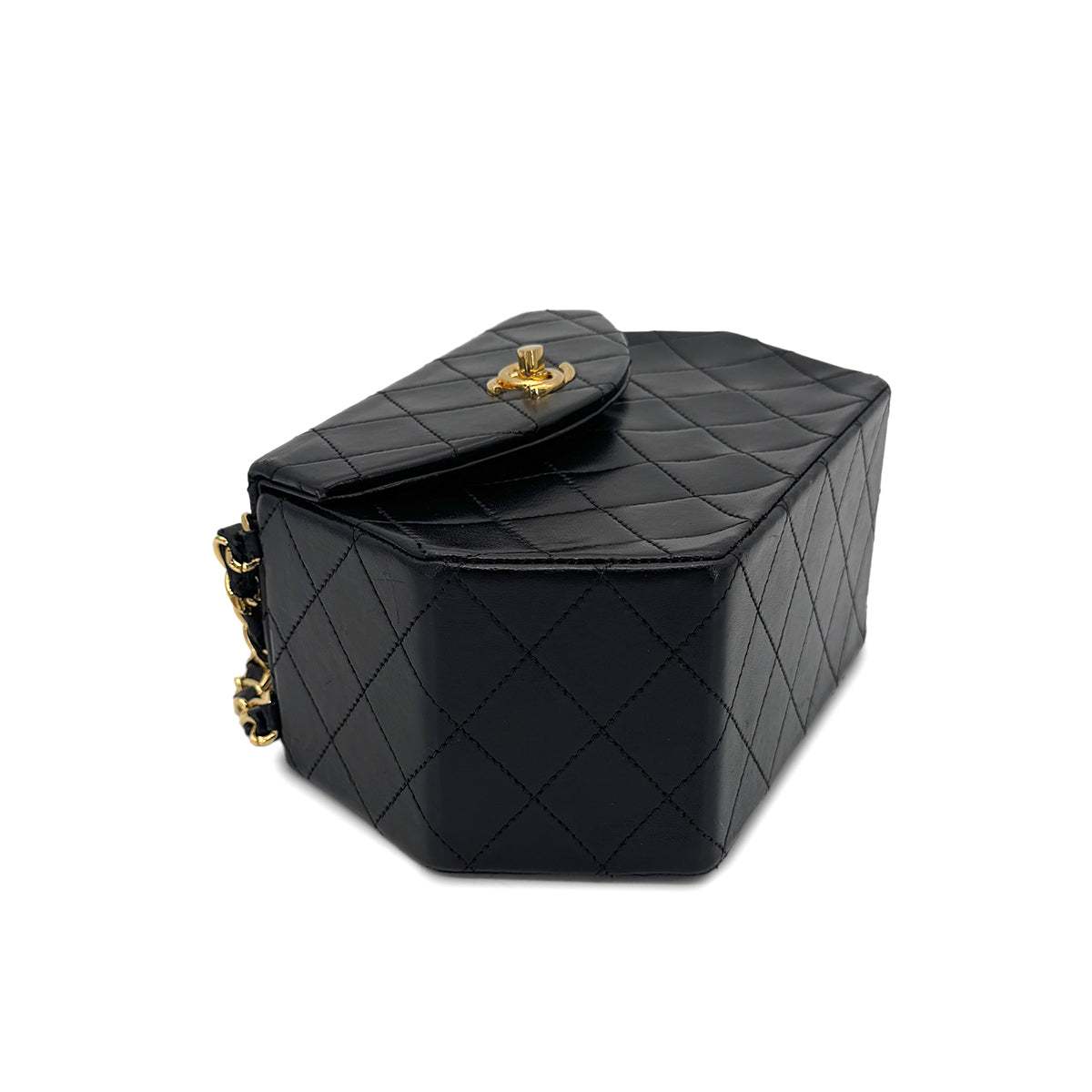 CHANEL VINTAGE  MATELASSE CHAIN SHOULDER BAG BLACK LAMB SKIN 90264799